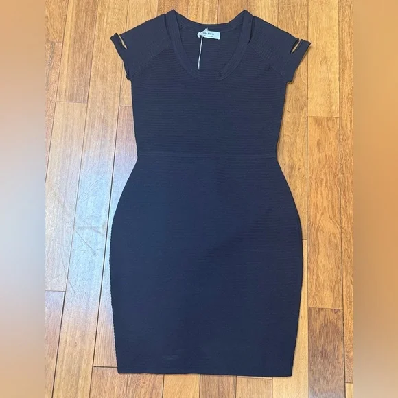 Bailey 44 Deck Ribbed Sweater Dress Navy Blue Stretch Midi Size S NWT 412-R302 - Picture 2 of 9